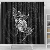 French Polynesia Manta Ray Tattoo Shower Curtain Tahiti Hahalua Turtle Shark Black Color