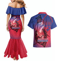 Guam Blue Marlin Fishing Couples Matching Mermaid Dress and Hawaiian Shirt Guahan Fish Hook Tattoo LT14 - Polynesian Pride