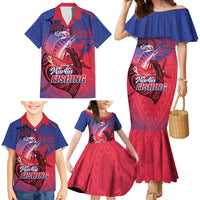 Guam Blue Marlin Fishing Family Matching Mermaid Dress and Hawaiian Shirt Guahan Fish Hook Tattoo