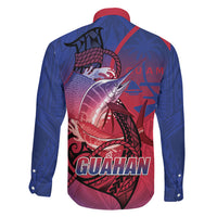 Guam Blue Marlin Fishing Family Matching Off Shoulder Maxi Dress and Hawaiian Shirt Guahan Fish Hook Tattoo