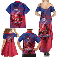 Guam Blue Marlin Fishing Family Matching Summer Maxi Dress and Hawaiian Shirt Guahan Fish Hook Tattoo