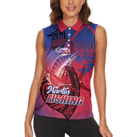 Guam Blue Marlin Fishing Women Sleeveless Polo Shirt Guahan Fish Hook Tattoo LT14 - Polynesian Pride