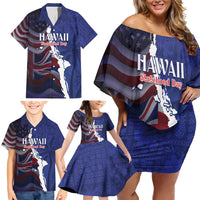 Personalized Hawaii Statehood Day Family Matching Off Shoulder Short Dress and Hawaiian Shirt 66th Anniversary - Polynesian Pride