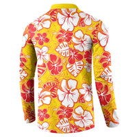 Yellow Hawaii Hibiscus Button Sweatshirt Tropical Flowers Seamless Pattern LT14 - Polynesian Pride