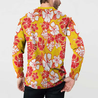 Yellow Hawaii Hibiscus Button Sweatshirt Tropical Flowers Seamless Pattern LT14 - Polynesian Pride