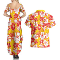 Yellow Hawaii Hibiscus Couples Matching Summer Maxi Dress and Hawaiian Shirt Tropical Flowers Seamless Pattern - Polynesian Pride