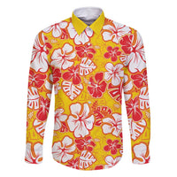 Yellow Hawaii Hibiscus Family Matching Mermaid Dress and Hawaiian Shirt Tropical Flowers Seamless Pattern - Polynesian Pride