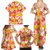 Yellow Hawaii Hibiscus Family Matching Summer Maxi Dress and Hawaiian Shirt Tropical Flowers Seamless Pattern - Polynesian Pride