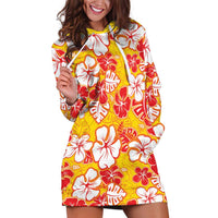 Yellow Hawaii Hibiscus Hoodie Dress Tropical Flowers Seamless Pattern - Polynesian Pride