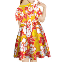 Yellow Hawaii Hibiscus Kid Short Sleeve Dress Tropical Flowers Seamless Pattern LT14 - Polynesian Pride