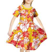 Yellow Hawaii Hibiscus Kid Short Sleeve Dress Tropical Flowers Seamless Pattern LT14 - Polynesian Pride