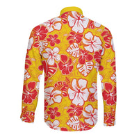Yellow Hawaii Hibiscus Long Sleeve Button Shirt Tropical Flowers Seamless Pattern LT14 - Polynesian Pride