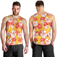 Yellow Hawaii Hibiscus Men Tank Top Tropical Flowers Seamless Pattern - Polynesian Pride