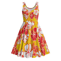 Yellow Hawaii Hibiscus Midi Dress Tropical Flowers Seamless Pattern - Polynesian Pride