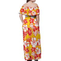 Yellow Hawaii Hibiscus Off Shoulder Maxi Dress Tropical Flowers Seamless Pattern LT14 - Polynesian Pride