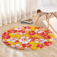 Yellow Hawaii Hibiscus Round Carpet Tropical Flowers Seamless Pattern - Polynesian Pride
