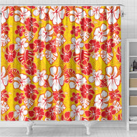 Yellow Hawaii Hibiscus Shower Curtain Tropical Flowers Seamless Pattern - Polynesian Pride