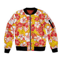 Yellow Hawaii Hibiscus Sleeve Zip Bomber Jacket Tropical Flowers Seamless Pattern - Polynesian Pride