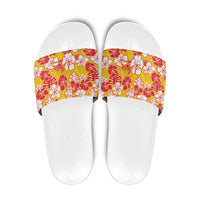 Yellow Hawaii Hibiscus Slide Sandals Tropical Flowers Seamless Pattern - Polynesian Pride