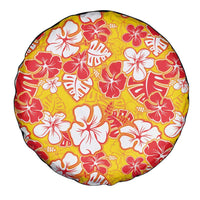 Yellow Hawaii Hibiscus Spare Tire Cover Tropical Flowers Seamless Pattern - Polynesian Pride