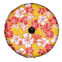 Yellow Hawaii Hibiscus Spare Tire Cover Tropical Flowers Seamless Pattern - Polynesian Pride