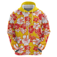 Yellow Hawaii Hibiscus Zip Hoodie Tropical Flowers Seamless Pattern - Polynesian Pride