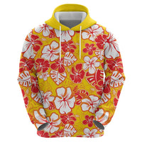 Yellow Hawaii Hibiscus Zip Hoodie Tropical Flowers Seamless Pattern - Polynesian Pride