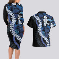 Polu Aloha Hawaii Lei Couples Matching Long Sleeve Bodycon Dress and Hawaiian Shirt Tropical Flowers Elegant Vibe - Polynesian Pride