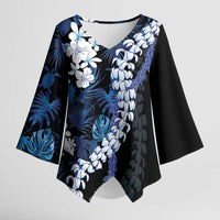 Polu Aloha Hawaii Lei Kimono Sleeve Blouse Tropical Flowers Elegant Vibe - Polynesian Pride