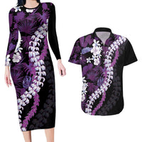 Poni Aloha Hawaii Lei Couples Matching Long Sleeve Bodycon Dress and Hawaiian Shirt Tropical Flowers Elegant Vibe - Polynesian Pride