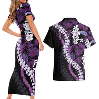 Poni Aloha Hawaii Lei Couples Matching Short Sleeve Bodycon Dress and Hawaiian Shirt Tropical Flowers Elegant Vibe - Polynesian Pride