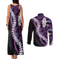 Poni Aloha Hawaii Lei Couples Matching Tank Maxi Dress and Long Sleeve Button Shirt Tropical Flowers Elegant Vibe - Polynesian Pride