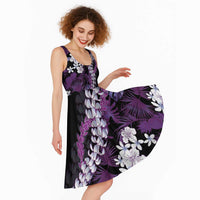 Poni Aloha Hawaii Lei Midi Dress Tropical Flowers Elegant Vibe - Polynesian Pride