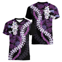 Poni Aloha Hawaii Lei Women V-Neck T-Shirt Tropical Flowers Elegant Vibe - Polynesian Pride