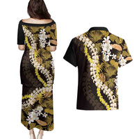 Kula Aloha Hawaii Lei Couples Matching Puletasi and Hawaiian Shirt Tropical Flowers Elegant Vibe - Polynesian Pride