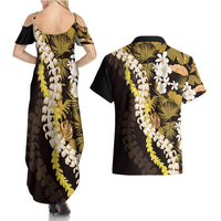 Kula Aloha Hawaii Lei Couples Matching Summer Maxi Dress and Hawaiian Shirt Tropical Flowers Elegant Vibe - Polynesian Pride