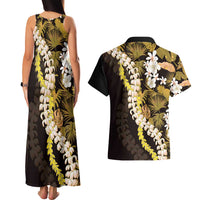 Kula Aloha Hawaii Lei Couples Matching Tank Maxi Dress and Hawaiian Shirt Tropical Flowers Elegant Vibe - Polynesian Pride