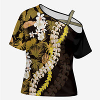 Kula Aloha Hawaii Lei Cross Shoulder Shirt Tropical Flowers Elegant Vibe LT14 Female Gold - Polynesian Pride