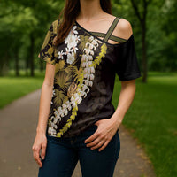 Kula Aloha Hawaii Lei Cross Shoulder Shirt Tropical Flowers Elegant Vibe LT14 - Polynesian Pride