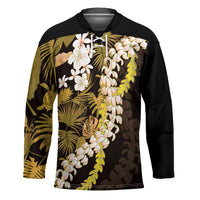Kula Aloha Hawaii Lei Hockey Jersey Tropical Flowers Elegant Vibe LT14 Unisex Gold - Polynesian Pride