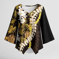 Kula Aloha Hawaii Lei Kimono Sleeve Blouse Tropical Flowers Elegant Vibe LT14 Female Gold - Polynesian Pride