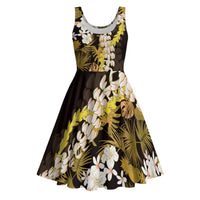 Kula Aloha Hawaii Lei Midi Dress Tropical Flowers Elegant Vibe LT14 Gold - Polynesian Pride