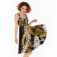 Kula Aloha Hawaii Lei Midi Dress Tropical Flowers Elegant Vibe LT14 - Polynesian Pride