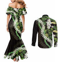 Omaomao Aloha Hawaii Lei Couples Matching Mermaid Dress and Long Sleeve Button Shirt Tropical Flowers Elegant Vibe - Polynesian Pride