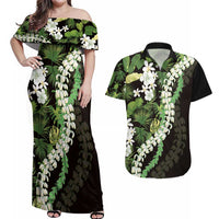 Omaomao Aloha Hawaii Lei Couples Matching Off Shoulder Maxi Dress and Hawaiian Shirt Tropical Flowers Elegant Vibe - Polynesian Pride