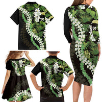 Omaomao Aloha Hawaii Lei Family Matching Long Sleeve Bodycon Dress and Hawaiian Shirt Tropical Flowers Elegant Vibe - Polynesian Pride