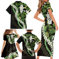 Omaomao Aloha Hawaii Lei Family Matching Short Sleeve Bodycon Dress and Hawaiian Shirt Tropical Flowers Elegant Vibe - Polynesian Pride