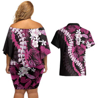 Akala Aloha Hawaii Lei Couples Matching Off Shoulder Short Dress and Hawaiian Shirt Tropical Flowers Elegant Vibe - Polynesian Pride