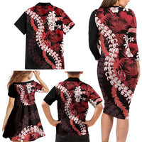 Ulaula Aloha Hawaii Lei Family Matching Long Sleeve Bodycon Dress and Hawaiian Shirt Tropical Flowers Elegant Vibe - Polynesian Pride