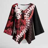 Ulaula Aloha Hawaii Lei Kimono Sleeve Blouse Tropical Flowers Elegant Vibe - Polynesian Pride